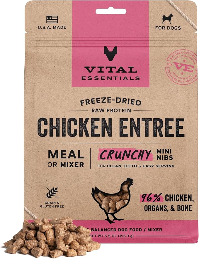 Vital Essentials Freeze-Dried Raw Chicken Meal or Mixer Dog Food Crunchy Mini Nibs, 5.5 oz