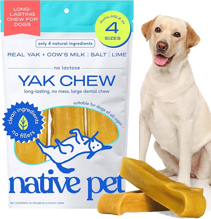 Native Pet Yak Cheese Himalayan Dog Chews - Long Lasting Dental Sticks for Large Breeds – 100% All Natural Himalayan Yak Chews for Large Dogs – Cheese Bone for Aggressive Chewers - 3 Per Pack