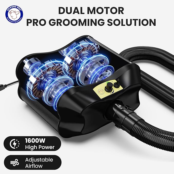 Flying Pig Double Motor High Performance Dog Pet Grooming Dryer (Black)