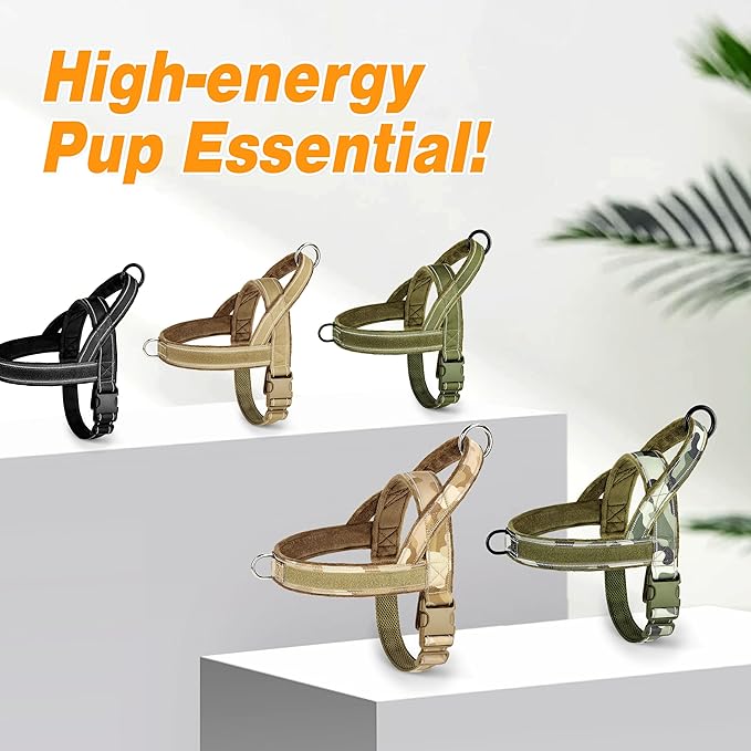 Forestpaw No Pull Dog Harness - Soft Flannel Padded Tactical Dog Vest Harness with Quick Release Buckle, Adjustable Reflective Pet Harness for Large Dogs Walking Training,Brown Camouflage XL