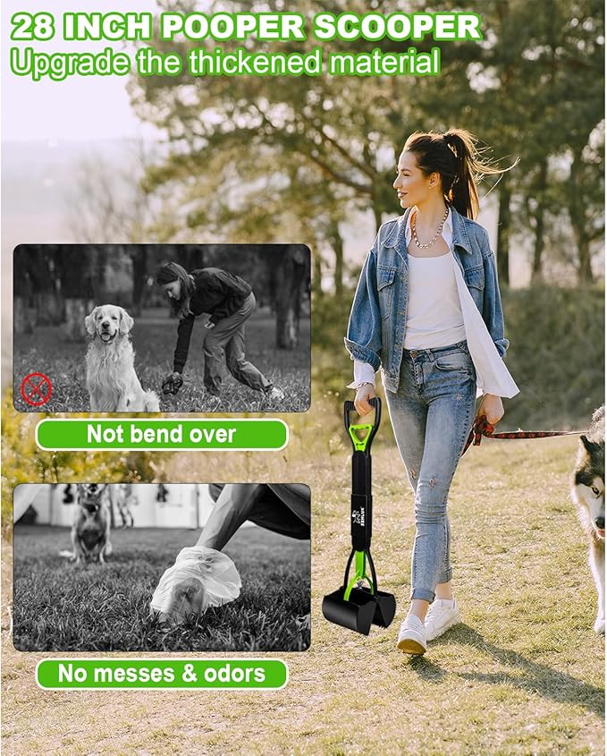 SZHLUX 28" Pooper Scooper, Foldable Dog Pooper Scooper with Unbreakable Material and Durable Spring for Grass and Gravel, Green