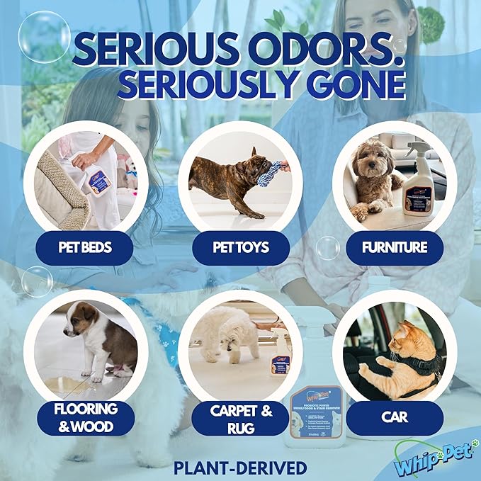 Whip-Pet Pet Odor Eliminator and Stain Remover -Professional Strength Enzymatic Cleaner for Dog Urine and Carpet Odor Eliminator - Pet Odor Remover, 32OZ