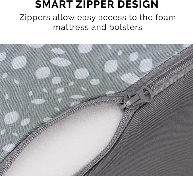 Furhaven Cooling Gel Dog Bed for Large/Medium Dogs w/ Removable Bolsters & Washable Cover, For Dogs Up to 55 lbs - Plush & Almond Print L Shaped Chaise - Gray Almonds, Large