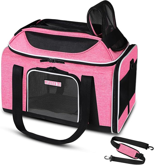 Petskd Top-Expandable Pet Carrier 18x13x9.5 Inches Southwest Airline Approved, Soft-Sided Carrier for Small Cats and Dogs with Locking Safety Zippers and Anti-Scratch Mesh(Pink)