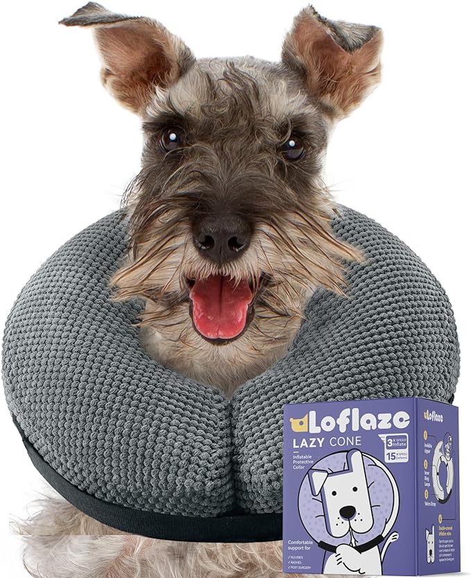 Soft Inflatable Dog Cone Collar for Small Medium Large Dogs - Neck Donut E Collar Alternative for Recovery After Surgery - Grey M