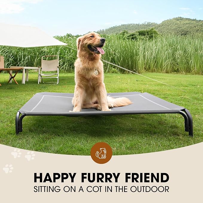 Elevated Dog Bed, Raised Outdoor Dog Bed for Medium Sized Dog, Portable Cooling Pet Cot with Breathable & Washable Mesh, Indoor & Outdoor Pet Hammock with Skid-Resistant Feet.