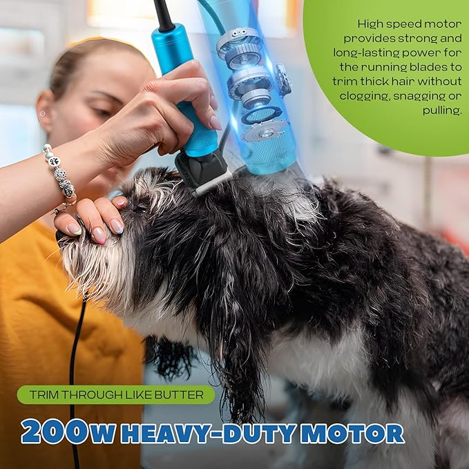 Pet Grooming Clippers 200W LuzRise (118'' Power Cord Plug-in, Stepless Speed Control, Low Noise< 50db, Heavy-Duty Commercial Grade, with Extra Blade & 2 Guide Combs of 4 Sizes, for Dog, Cat and More)