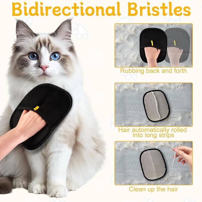 Pet Hair Removal Glove for Cats & Dogs, 3Pcs Upgraded Electrostatic Pet Hair Remover, Reusable Hair Remover Glove for Couch, Furniture, Carpet, Curtain