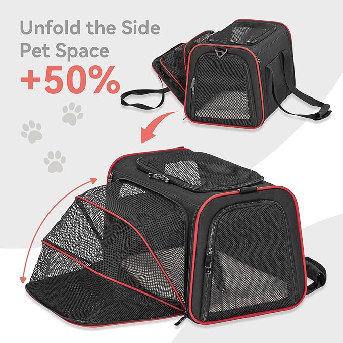 Petsfit Expandable Cat Carrier Dog Carriers,Airline Approved Soft-Sided Portable Pet Travel Washable Carrier for Kittens,Puppies,Removable Soft Plush mat and Pockets,Locking Safety Zippers