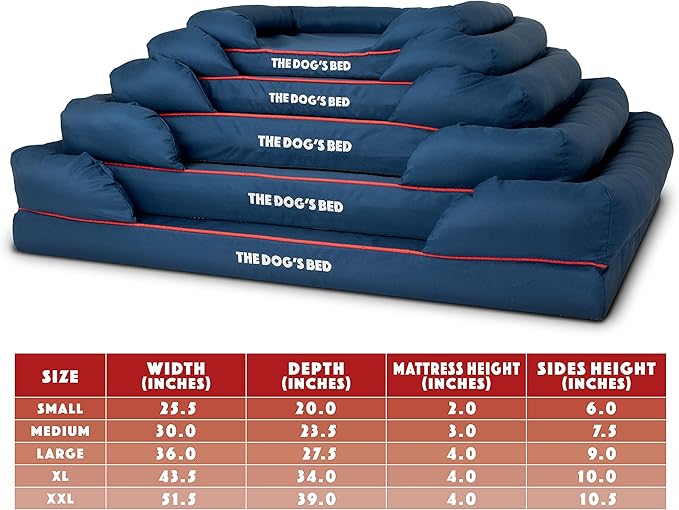 The Dog’s Bed, Large Oxford Blue/Red 36x27 Memory Foam, Pain Relief: Arthritis, Hip & Elbow Dysplasia, Post Surgery, Lameness, Supportive, Calming, Waterproof Washable Cover, Veterinary Approved