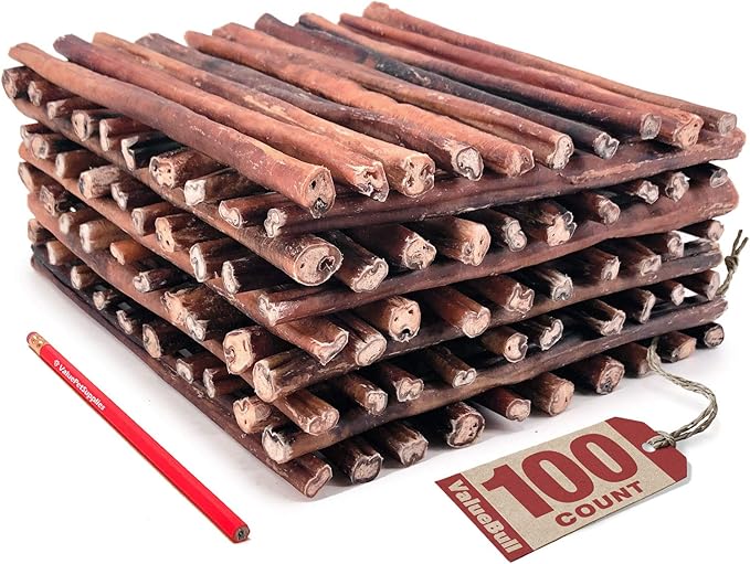 ValueBull Bully Sticks for Dogs, Thick 12 Inch, 100 Count - All Natural, Grass Fed, Single Ingredient, Long Lasting Dog Treats