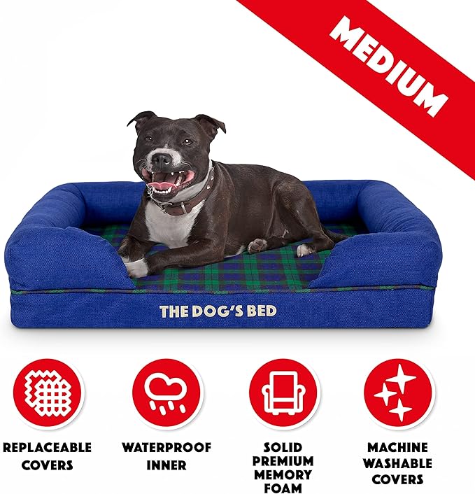The Dog’s Bed, Med Black Watch Tartan 30x23.5, Memory Foam, Pain Relief: Arthritis, Hip & Elbow Dysplasia, Post Surgery, Lameness, Supportive, Calming, Waterproof Washable Cover, Veterinary Approved