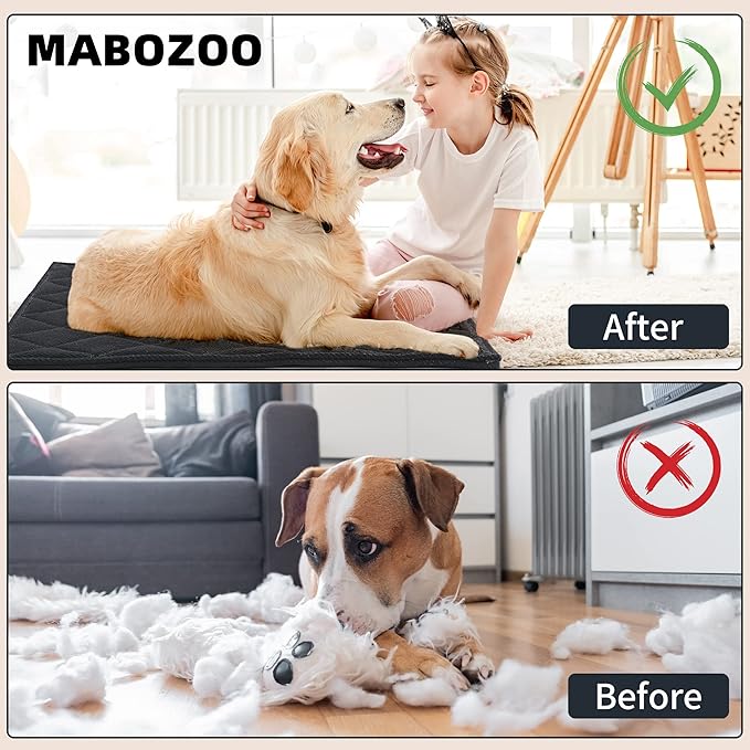 MABOZOO Indestructible Dog Bed - Chew Proof Crate Pad, Machine Washable Quilted Mat for Aggressive Chewers, Durable for Medium Dogs, Black Kennel Pad (22x35 in)
