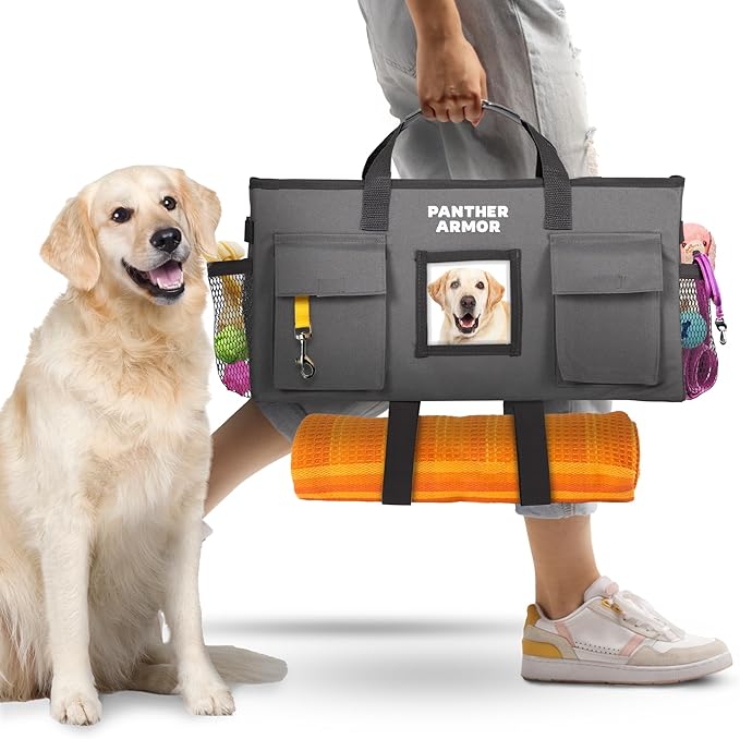 Panther Armor Dog Travel Bag- Hanging Dog Organizer & Pet Storage Tote Bag for Supplies,mWaterproof Door Storage & Closet Organizer, Food & Treat Container for Travel Accessories