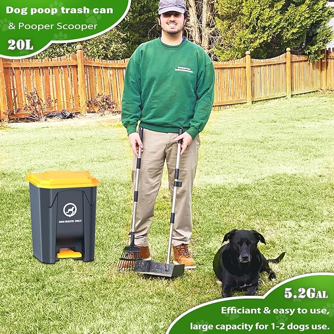 Outdoor Dog Poop Trash Can with Pooper Scooper & 60 Free Poop Bags -15 L/4 Gallon Dog Waste Trash Can Pet Waste Disposal Station with Inner Bucket - Metal Dog Pooper Scooper Great for All Sized Dogs