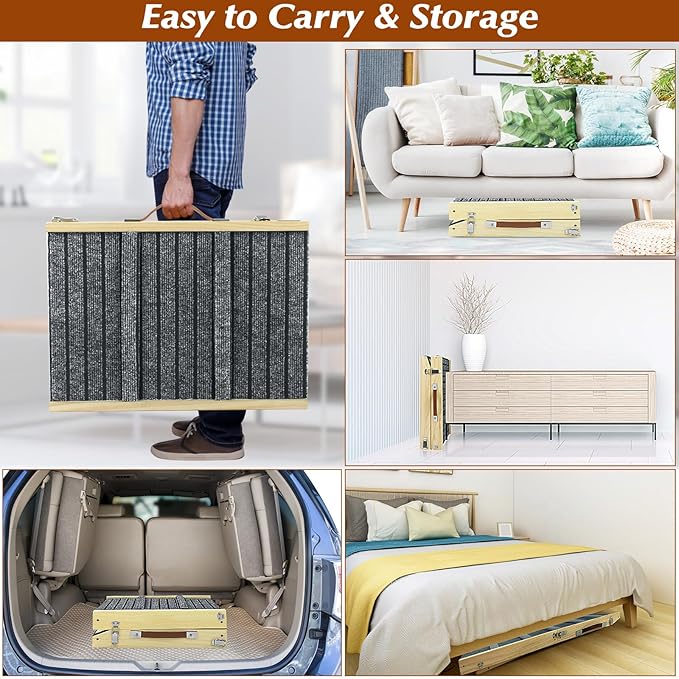 TNELTUEB Large Dog Ramp, 47.2" Long and 15.8" Wide Wooden Folding Portable Pet Ramp, Adjustable from 11.8" to 29.5" with Non-Slip Traction Mat, Dog Ramps for Car, Bed, Couch, Rated for 150 LBS