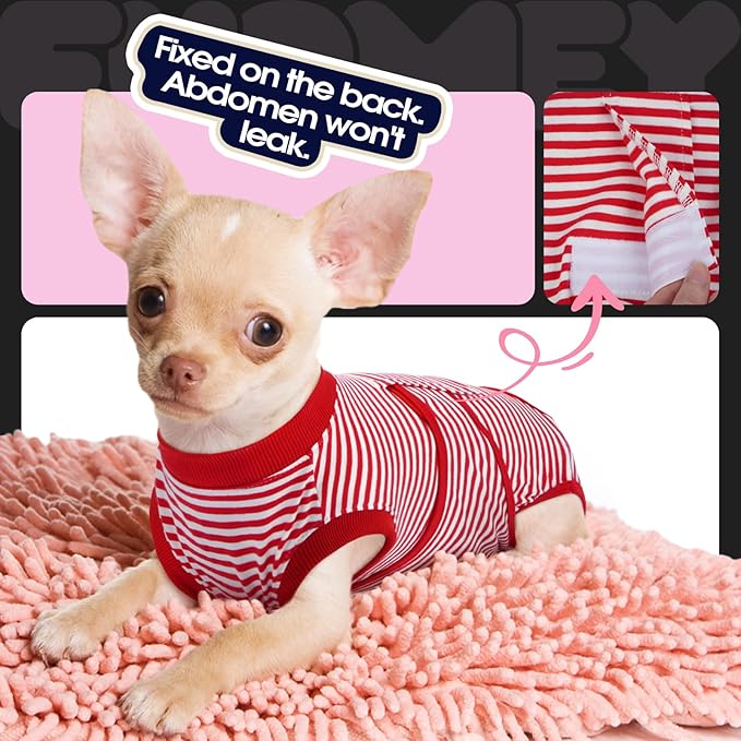 FUAMEY Dog Recovery Suit Male,Dogs Surgery Neuter Suits Puppy Spay Shirts for Female Protect Dog's Skin Anti Licking Abdominal Wounds Doggie Onesie Pet Bodysuit Alternative to Cone Red Stripes XXL