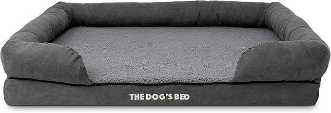 The Dog’s Bed, XL Grey Plush 43.5x34,Solid Memory Foam, Pain Relief: Arthritis, Hip & Elbow Dysplasia, Post Surgery, Lameness, Supportive, Calming, Waterproof Washable Cover, Veterinary Approved