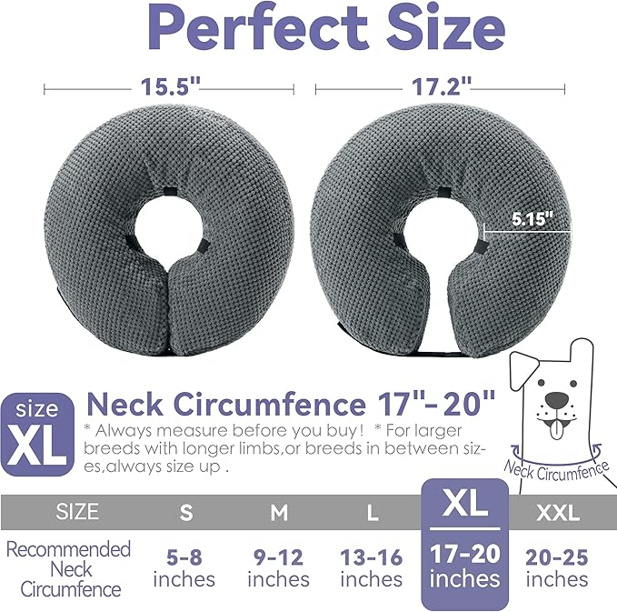 Soft Inflatable Dog Cone Collar Alternative After Surgery - Dog Neck Donut E Collar for Large Medium Small Dogs Cats Post Surgery - Recovery Collar to Stop Licking - Grey, XL