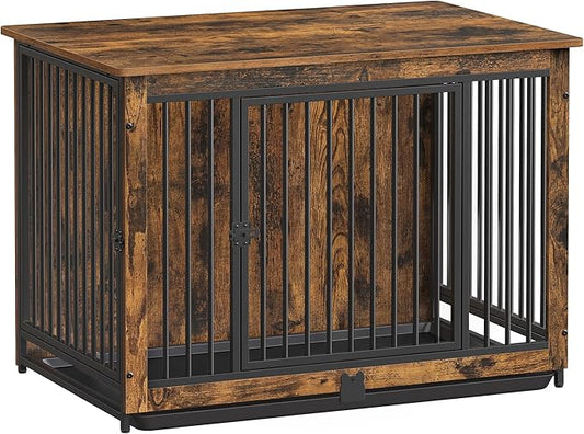 Feandrea Dog Crate Furniture, 38 Inches Dog Kennel for Dogs up to 70 lb, with Removable Tray, Heavy-Duty Dog Cage End Table, Double Doors Dog House, Rustic Brown UPFC013X01