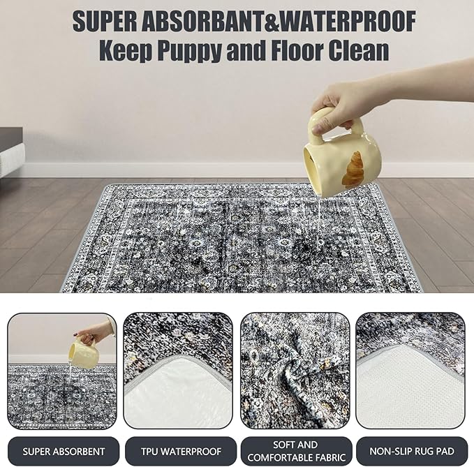 Washable Pee Pads for Dogs, (2 Pack, 36"x42") Upgrade Reusable Puppy Pads with Non-Slip Rug Pad, Super Thickening Absorbent Leakproof Dog Traning Pads Whelping Pad for Dogs, Doggie(Black)