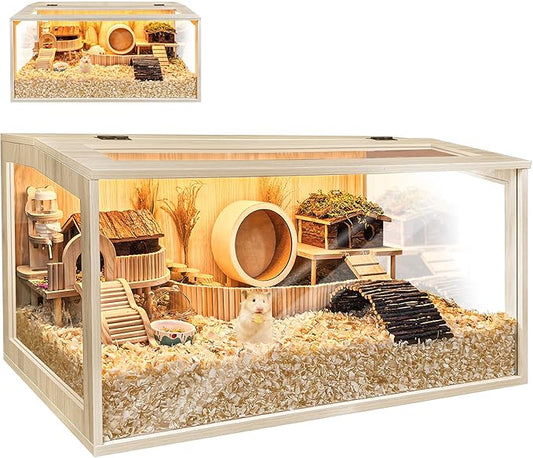Prolee Hamster Cage Chewproof Wooden 40 Inch Guinea Pig Cages Mice and Rat Habitat Openable Top with Acrylic Sheets Solid Built