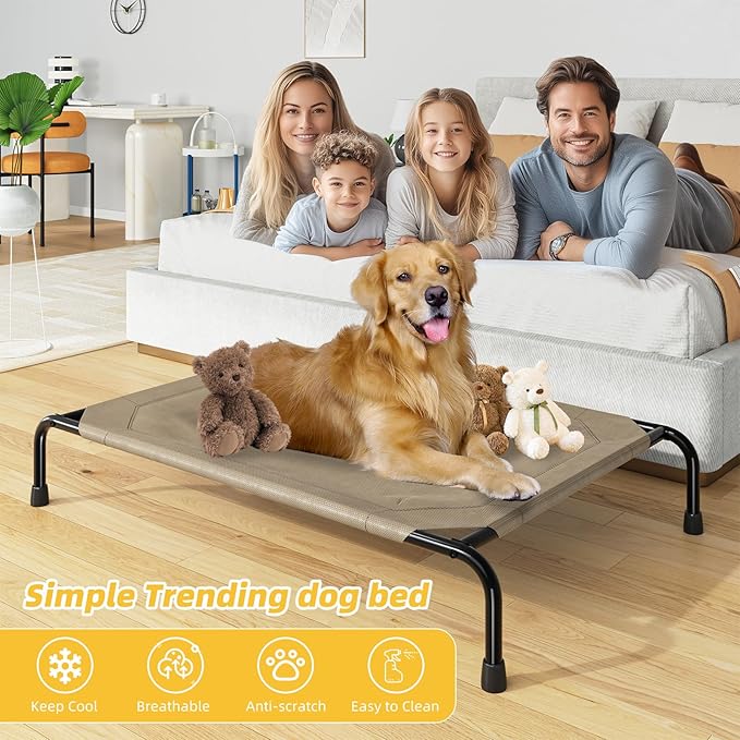 Simple Trending Raised Bed for Large Dog, Waterproof L Pet Cot, Breathable Big Bed Load 300lb, Brown