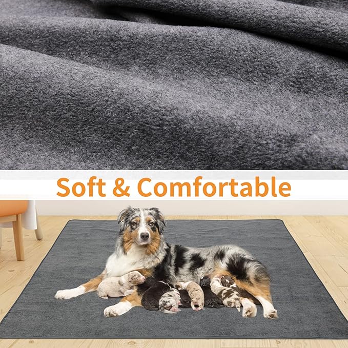 LOOBANI 2 Packs Extra Large Reusable Dog Mat for Floor, Non-Slip Washable Pee Pads for Dogs, Fast Absorbent Pet Whelping Pads, Puppy Playpen Mat for Incontinence, Housebreak, Crate, 72x72in,Gray