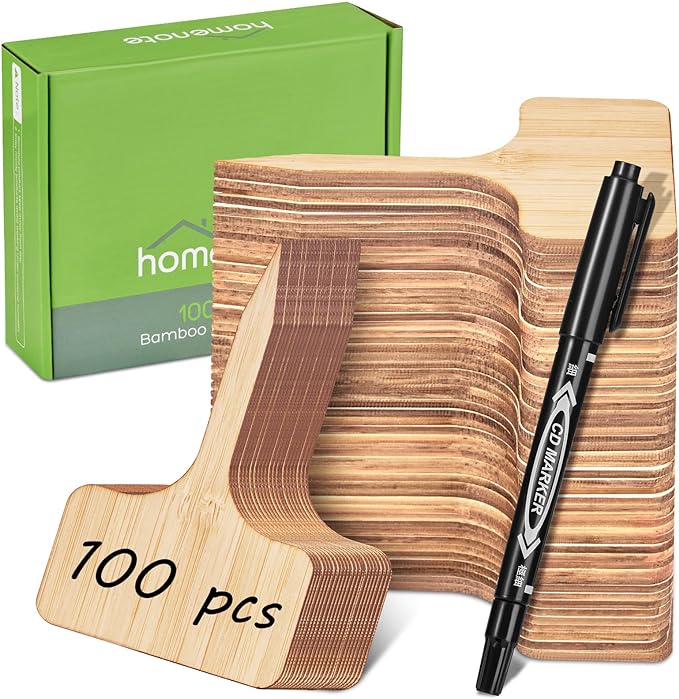 Homenote Bamboo Plant Labels 100Pcs Plant Tags for Seedlings T-Type Tags for Plants Outdoor Garden Markers Vegetable Seedling（2.36 * 4“