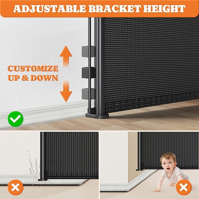 Extra Tall Retractable Baby Gates: 51" Tall Pet Gate, Extend up to 120" Wide, Mesh Baby Gate with Support Rods Jump-Proof Design for Cats & Large Dogs High Dog Cat Door Indoor Outdoor, Black