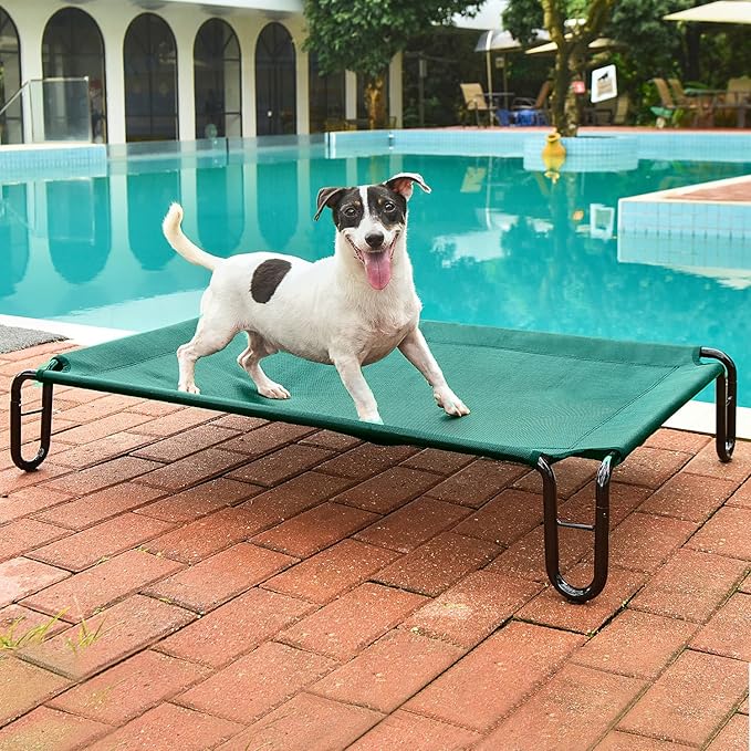 Pettycare Elevated Outdoor Dog Bed - Small Dog Cot, Waterproof, Cooling with Teslin Mesh, Non Slip, Up to 35 lbs, Green