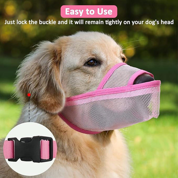 Crazy Felix Nylon Dog Muzzle for Small Medium Large Dogs Poodle Labrador Golden Retriever Doberman, Air Mesh Breathable and Drinkable Pet Mouth Guard for Anti-Biting Chewing Scavenging(XL, Pink)