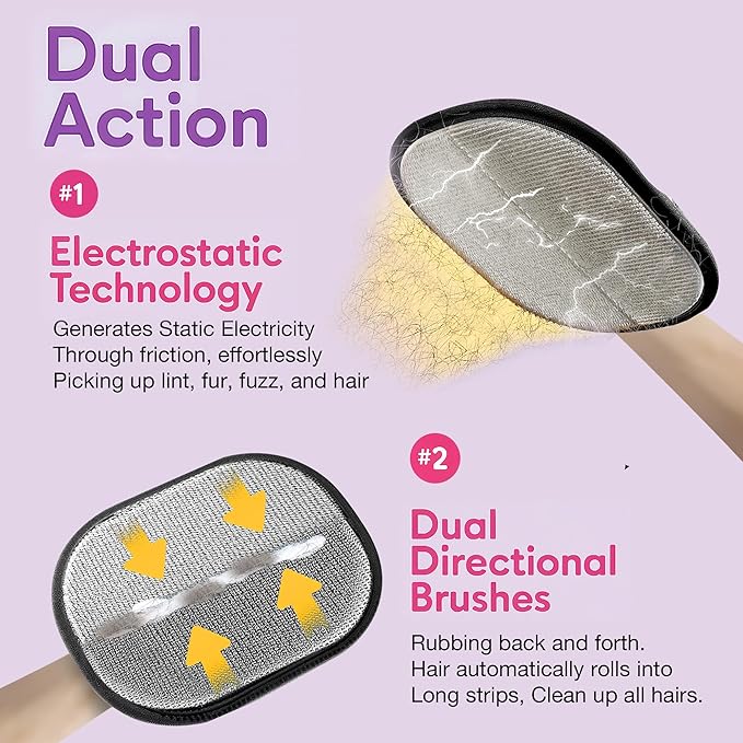 Pet Hair Remover Gloves for Cats & Dogs, Electrostatic Pet Hair Removal Gloves Brush for Pets Hair, Upgraded Animal Fur Removal Tool, Reusable Cats & Dogs Grooming Gloves for Hair Removal (2)