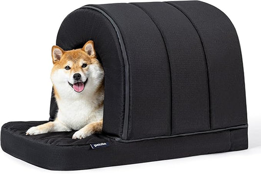 Orthopedic Dog House - Outdoor Waterproof Dog Shelter w/Porch - Indoor Pet House w/Egg-Crate Foam - Cooling - Machine Washable - Ideal for Medium Breeds & Fits 30-Inch Crate - 29"x18"