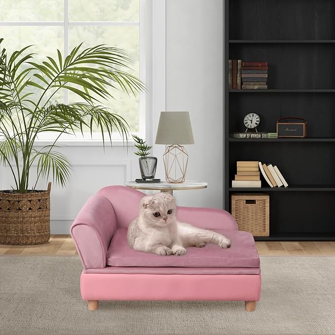 Pet Bed Sofa, Puppy Bed with Storage, Small Dog Couch with Removable & Washable Cushion, Comfy Pet Couch Bed for Cats & Puppy(Pink)