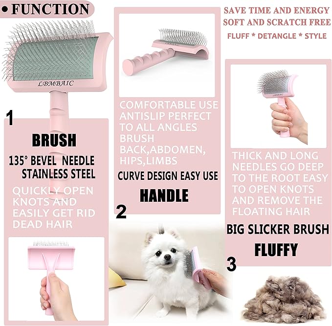 Super Dense Soft Slicker Brush for Thick and Long Fur Dogs - Grooming Brush for Fluff, Shedding, Tangles on Goldendoodles - 25mm (1")