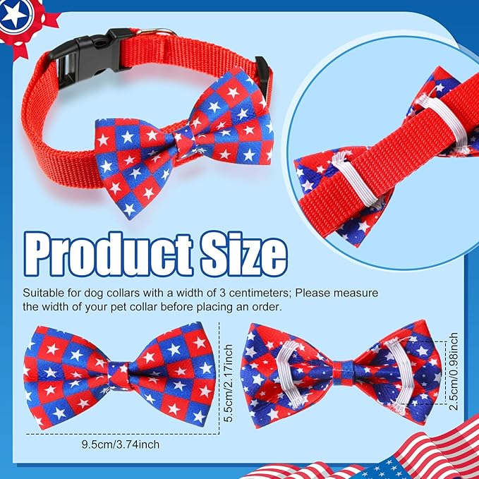 Hillban 50 Pcs Patriotic Collar Dog Bow Ties Blue and Red Star Print Dog Collar Accessories Bow Ties Attachment with Elastic Bands Detachable Charms for Pets Collar 4 of July Costume