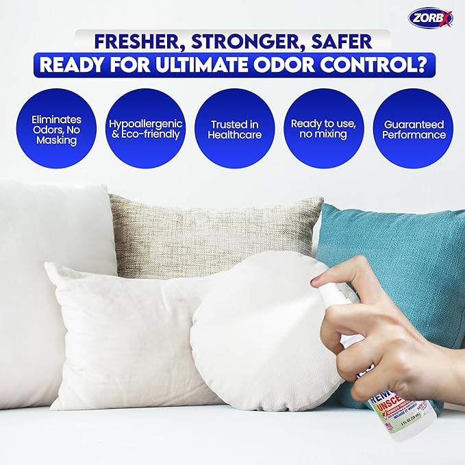 ZORBX Unscented Odor Eliminator for Strong Odor 2 Fl Oz Pack of 5 - Used in Hospitals & Healthcare Facilities - Advanced Formula, Fast-Acting Odor Remover Spray for Dog, Cat, House & Carpet