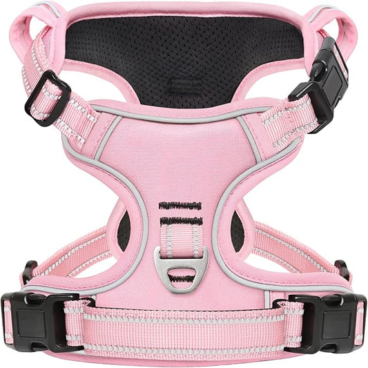 Timos Dog Harness, 3 Snap Buckles No-Pull Soft Padded Dog Vest with 2 Metal Leash Clips, Adjustable Reflective No Choke Pet Harness with Easy Control Handle for Medium Dogs,Pale Pink,M