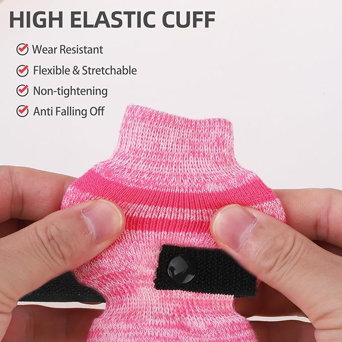 PUPTECK Non-Slip Dog Socks to Prevent Licking Paws, Double Sides Dog Boots & Paw Protectors Booties on Hardwood Floors Hot Pavement with Grippers, for Small Medium Large Senior Dogs, Fuchsia M