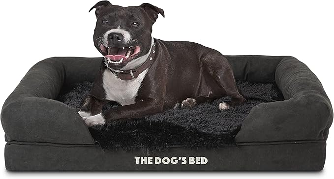 The Dog’s Bed, Medium Black Faux Fur 30x23.5, Memory Foam, Pain Relief: Arthritis, Hip & Elbow Dysplasia, Post Surgery, Lameness, Supportive, Calming, Washable Cover, Veterinary Approved