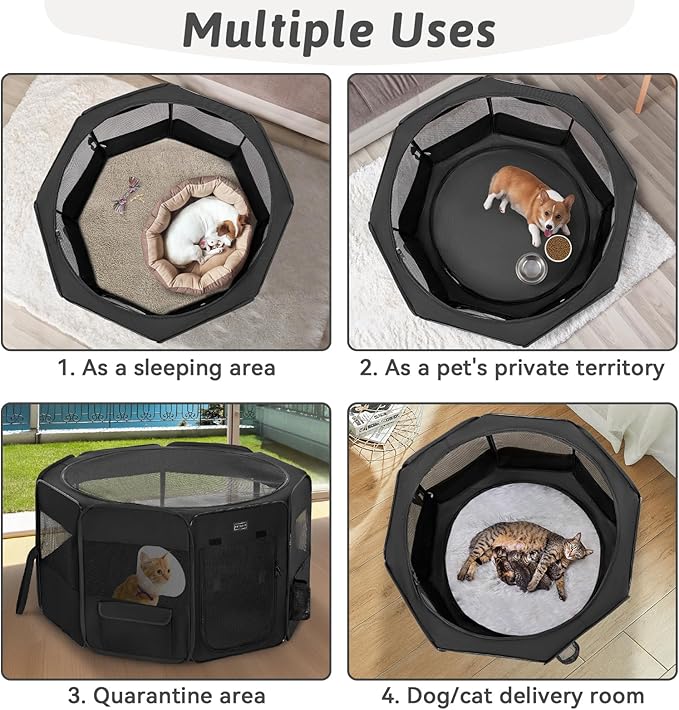 PETSFIT Portable Dog Playpen,36" Dog Play Pen Indoors with Removable Waterproof Mat & Zippered Roof | RV, Camping, Travel Dog Pen | Whelping & Cat Observation Space(36" L x 36" W x 21" H)