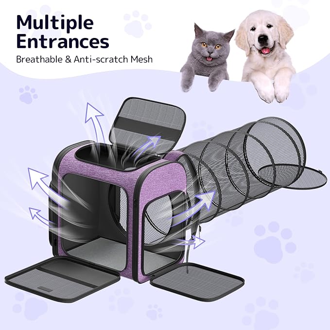 Pawtners Cat Carrier Backpacks Expandable Cat Backpack with Breathable Mesh, Pet Carrier Backpack for Cats Small Dogs Puppies Up to 18 Lbs, Dog Carrier Backpack for Travel Hiking Camping Outdoor