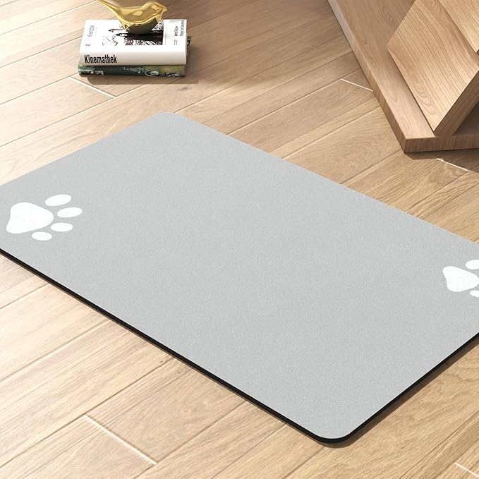 Pet Feeding Mat-Absorbent Dog Mat for Food and Water Bowl-No Stains Quick Dry Water Dispenser Mat-Dog Accessories Pet Supplies-Bowl for Messy Drinkers（LIGHTGREY,23"x34"