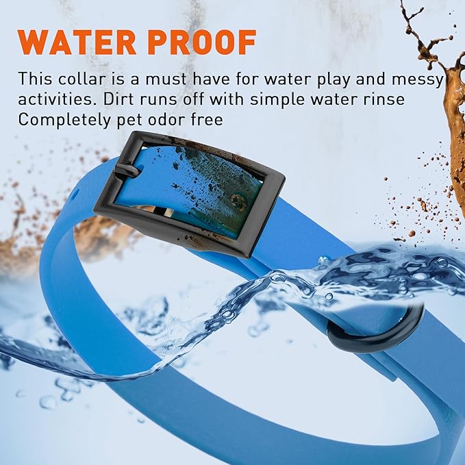 Dogline Biothane Waterproof Dog Collar Strong Coated Nylon Webbing with Black Hardware Odor- Proof for Easy Care Easy to Clean High Performance Fits Small Medium or Large Dogs, Cerulean Blue