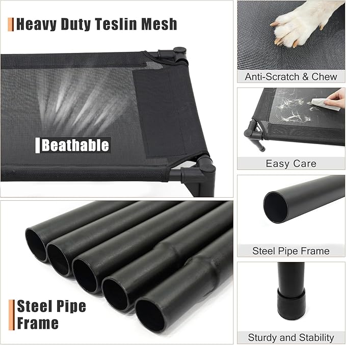 Elevated Dog Bed for Large Dogs - Heavy Duty, Recyclable Mesh, Fits Up to 150 LBs - Indoor & Outdoor, Green