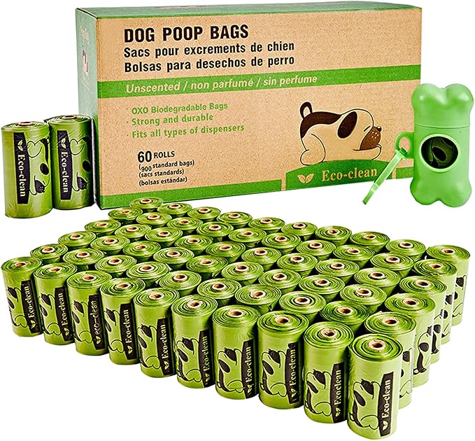 Dog Poop Bags, 60 Rolls / 900 Count Dog Waste Bags with Dispenser and Leash Clip, Unscented, Extra Thick and Strong Poop Bags for Dogs