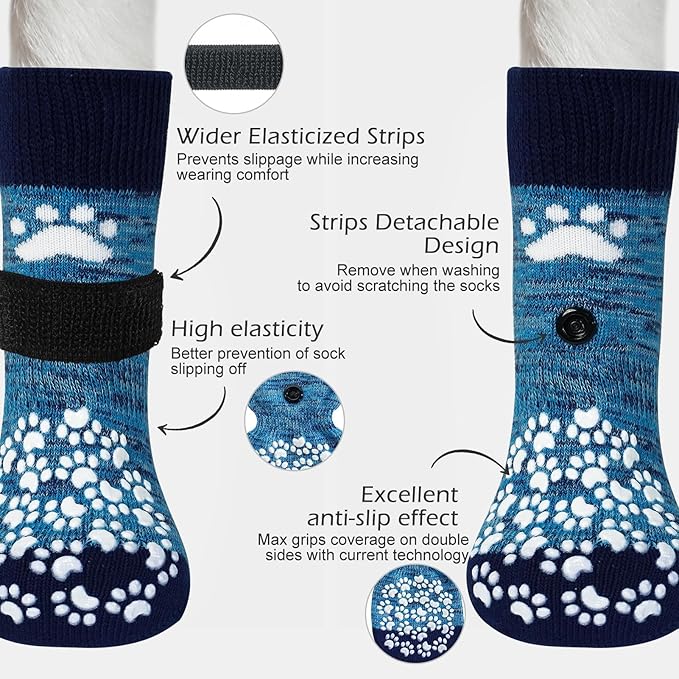 EXPAWLORER Anti Slip Dog Socks to Prevent Licking Paws, Dog Shoes for Hot Pavement, Dog Booties for Small Medium Large Senior Dogs, Traction Control Boots & Paw Protectors for Hardwood Floors