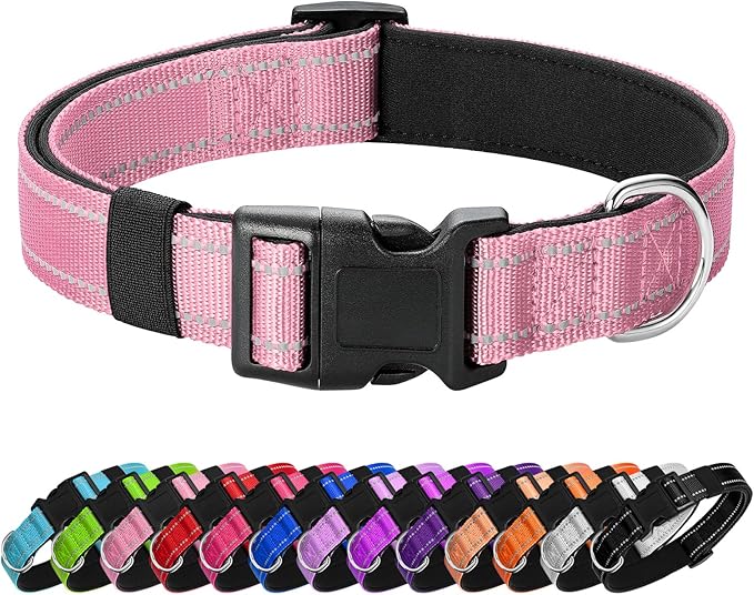 Reflective Dog Collar Padded with Soft Neoprene Breathable Quick Release Basic Dog Collars for Medium Dogs Pink Girl