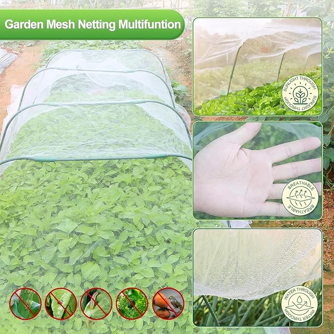 Garden Netting Mesh, 10X100 FT Garden Netting with 16 Cilps & Ultra Fine Mesh Net Bird Barrier Protection for Garden Vegetables Flowers Shrubs Fruit Trees Indoors & Outdoors Plant Beds Greenhouse